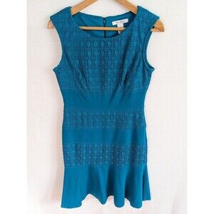 WHBM White House Black Market TEAL Lace Fit Flare Knee Length Dress Size 4